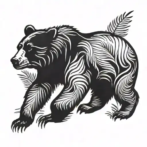 Bear silhouette walking all black, no détails, simple  tattoo design idea