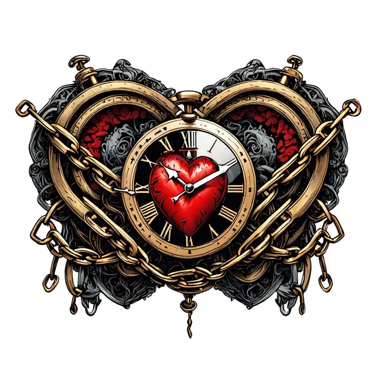 "Mélanie" Clock Heart Chains tattoo design idea