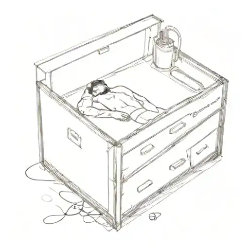 a drawer that inside of the drawer  there is a men slepping and on  the drwer ther is a failed test tattoo design idea