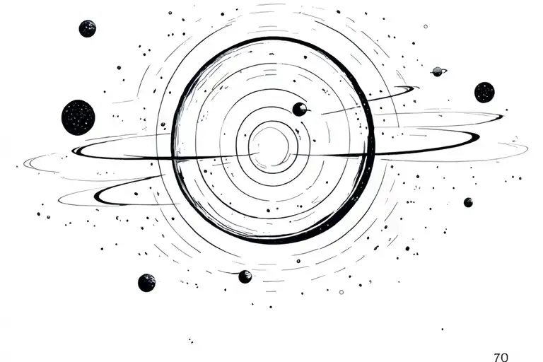 A black hole wher you can see the disc and some planets orbiting around it. The black whole is from interstellar tattoo design idea