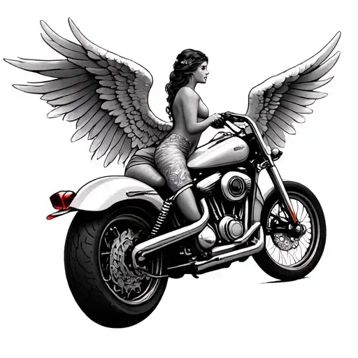 angel and motorcycle tattoo design idea