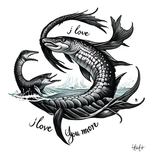 Spine tattoo of ocean animals and "i love you more" written down the spine tattoo design idea