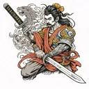 hindu rajput warrior weilding sword and holding decapitated head of enemy tattoo design idea