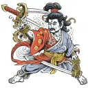 hindu rajput warrior weilding sword and holding decapitated head of enemy tattoo design idea