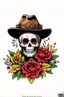 firefighter inspired traditional Mexican sugar skull tattoo design idea
