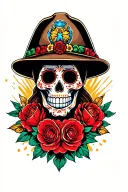 firefighter inspired traditional Mexican sugar skull tattoo design idea