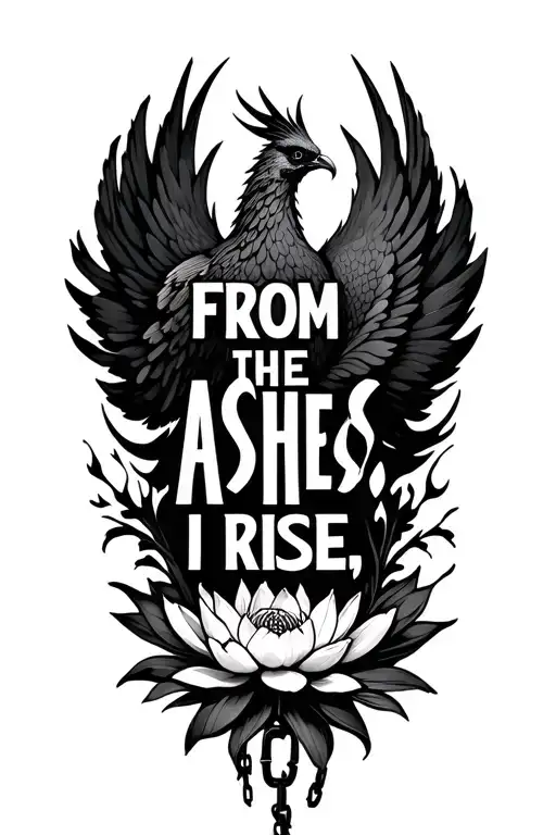 "From the ashes, i rise" phoenix rising from ashes,break out from the chains,blooming lotus. theme: drug addiction recovery tattoo design idea