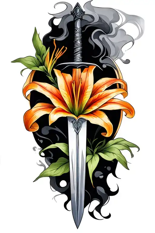 tiger lily and sword smoke  tattoo design idea