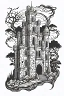 gothic castle ruins tattoo design idea