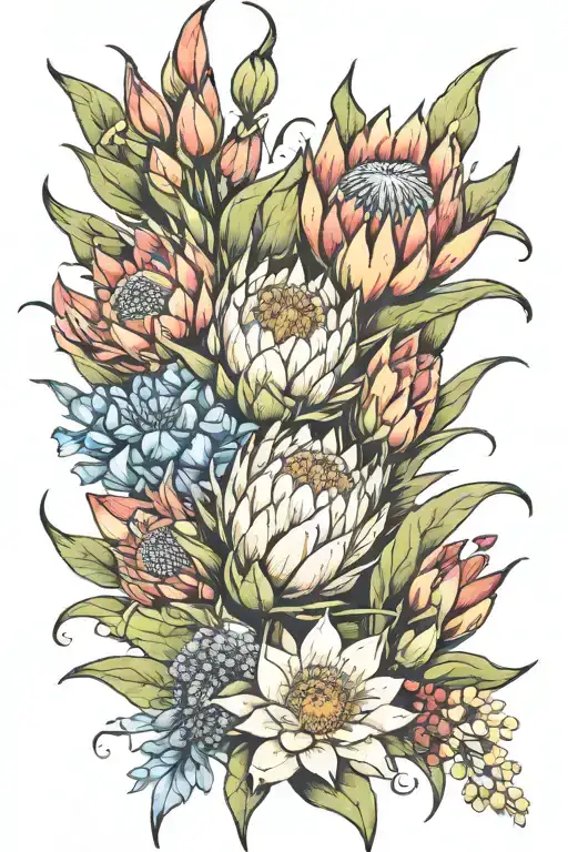  corn flower and protea  tattoo design idea