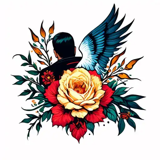 Create a powerful and emotional back tattoo that tells a life story of sacrifice, loss, independence, and ambition. The  tattoo design idea