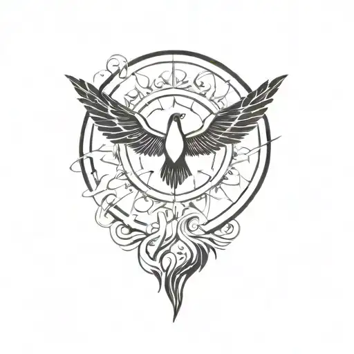 Outstretched wings, sun and moon symbol in the center tattoo design idea