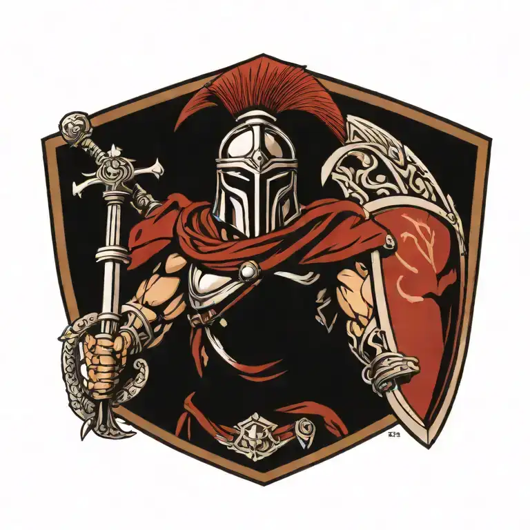 spartan warrior with shield and cross tattoo design idea