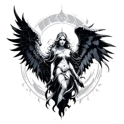 Cyber sigilism angel simple tattoo design idea
