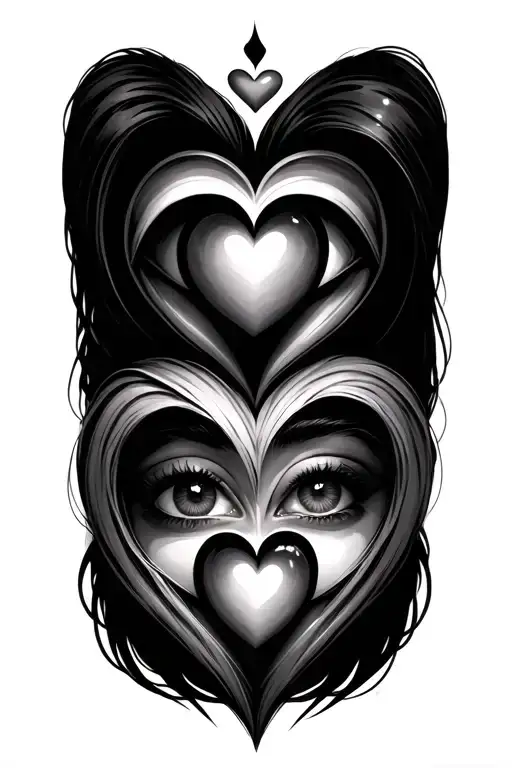 3 hearts with me, wife and daughter. evil eye looking over tattoo design idea