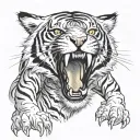 I want a tattoo design of a realistic tiger climbing up a back that looks as evil as possible. no a tattoo design idea