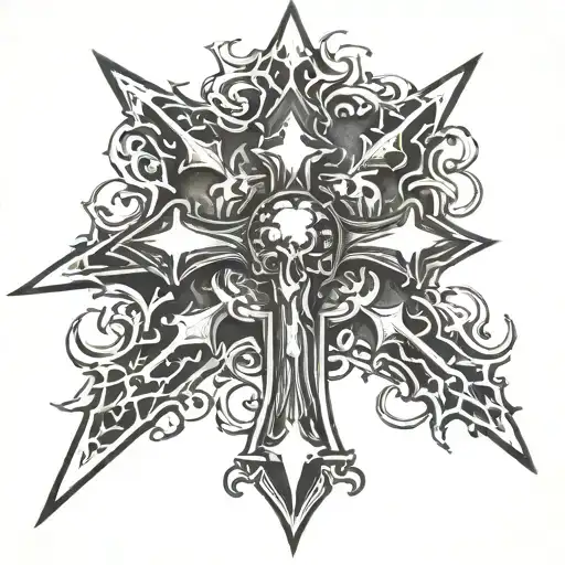 chrome heart cross and chrome stars that means that the life we have is from god and that it is centralized to our lord  tattoo design idea