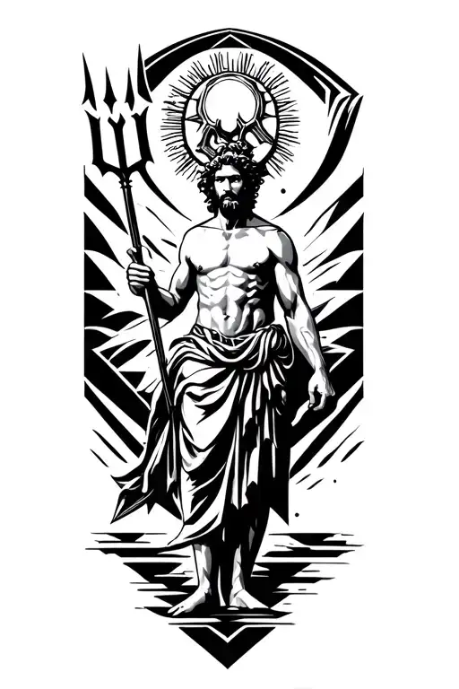 Poseidon holding a trident tattoo design idea