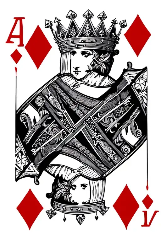 king playing card dimonds with crown and blood dripping tattoo design idea