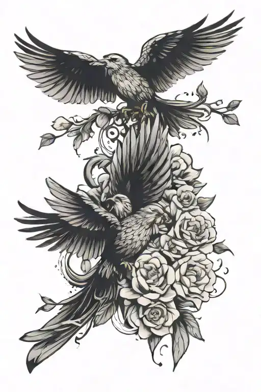 life and deat birds flying away, power and strength, balance mindset. tattoo design idea
