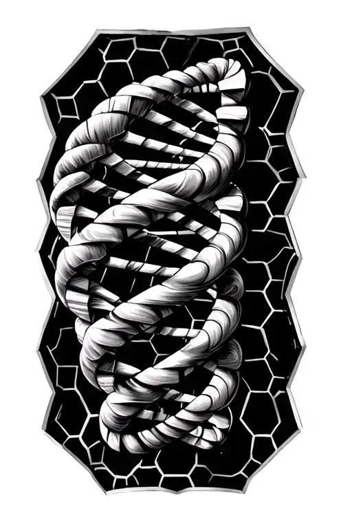 DNA Helix twisted with a octagon honeycomb pattern background tattoo design idea