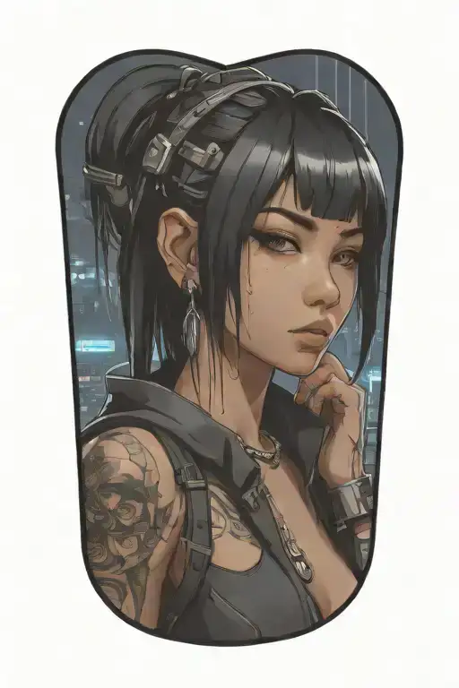 anime girl cyberpunk character tattoo design idea