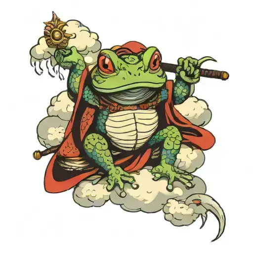 samurai frog sitting on a cloud tattoo design idea