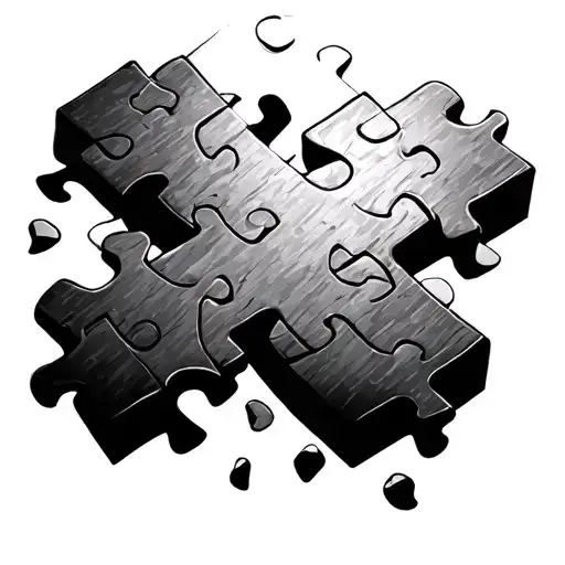 A cross made out of jigsaw puzzle pieces, with some falling off. tattoo design idea