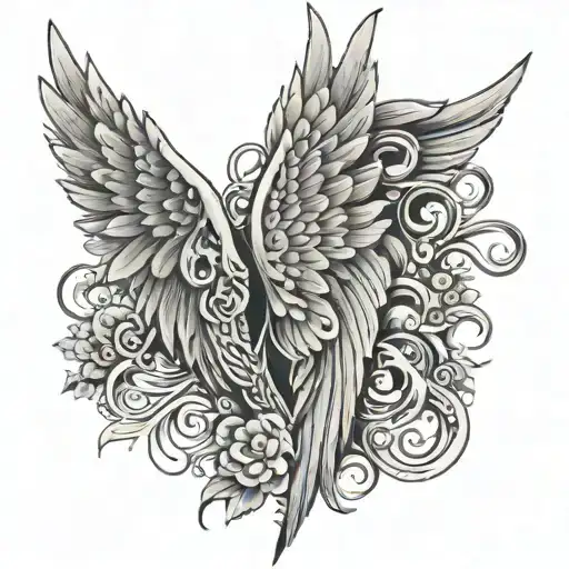 "how lucky are we" with angel wings tattoo design idea