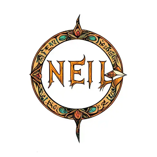 Sagittarius Sodiac that shows the word NEIL (Not too obvious) tattoo design idea