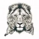 father lion with 2 cubs face only tattoo design idea