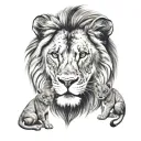 father lion with 2 cubs face only tattoo design idea