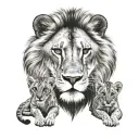 father lion with 2 cubs face only tattoo design idea