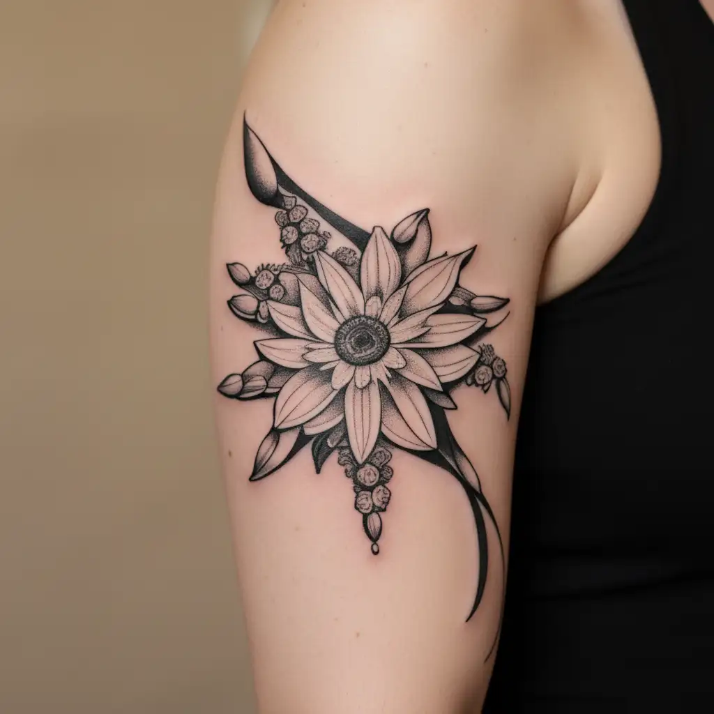hour glass edelweiss flower tattoo design idea