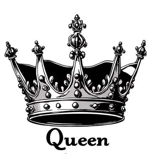 A crown with feminine linings. vertical symmetry. below place the text "Queen" tattoo design idea