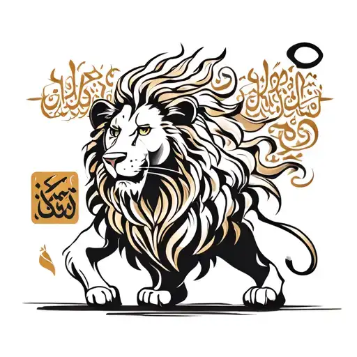 lion with arabic calligraphy   tattoo design idea