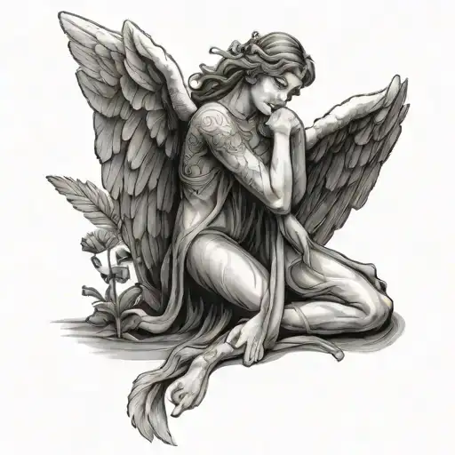 Angel Kneeling tattoo design idea