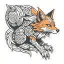 a pin (like mozilla firefox) with a fox revolving it, like kurama from naruto  tattoo design idea