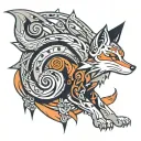 a pin (like mozilla firefox) with a fox revolving it, like kurama from naruto  tattoo design idea