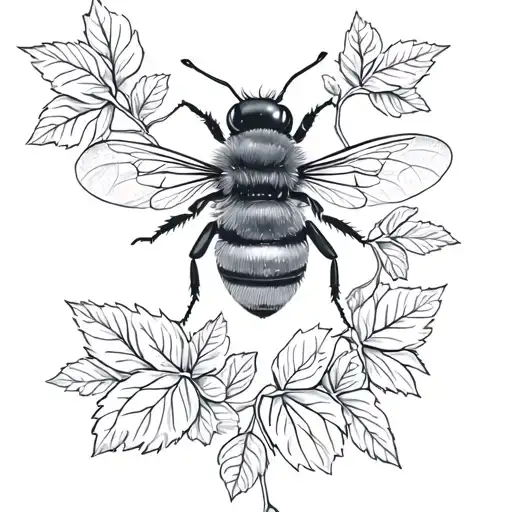feminine bumblebee with raspberry vine tattoo design idea