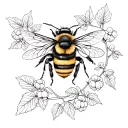 feminine bumblebee with raspberry vine tattoo design idea