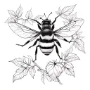 feminine bumblebee with raspberry vine tattoo design idea