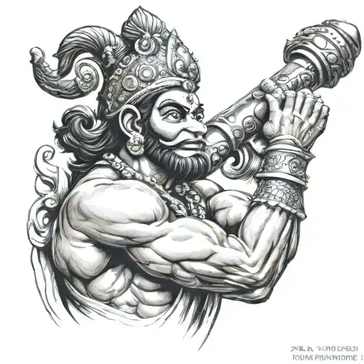 Hanuman mace with Jai Shri Ram tattoo design idea