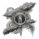 Tardis clock face space clouds surrounding tattoo design idea