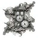 Tardis clock face space clouds surrounding tattoo design idea