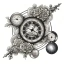 Tardis clock face space clouds surrounding tattoo design idea