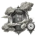 Tardis clock face space clouds surrounding tattoo design idea