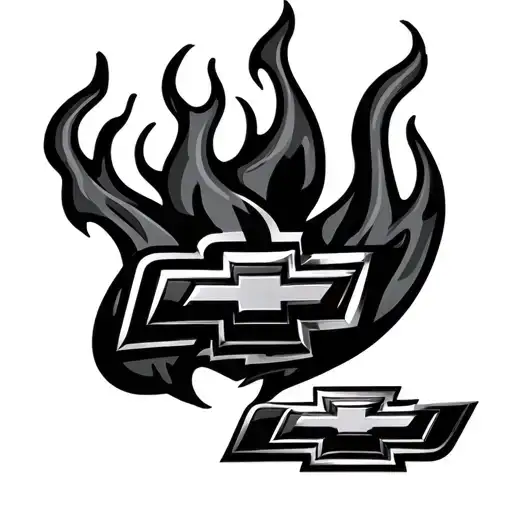 simple Chevy emblem surrounded flames tattoo design idea