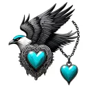 thunderbird with turquoise heart shaped locket tattoo design idea