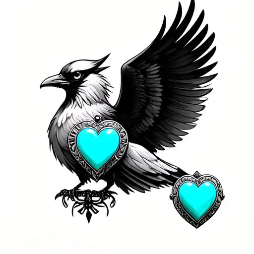 thunderbird with turquoise heart shaped locket tattoo design idea